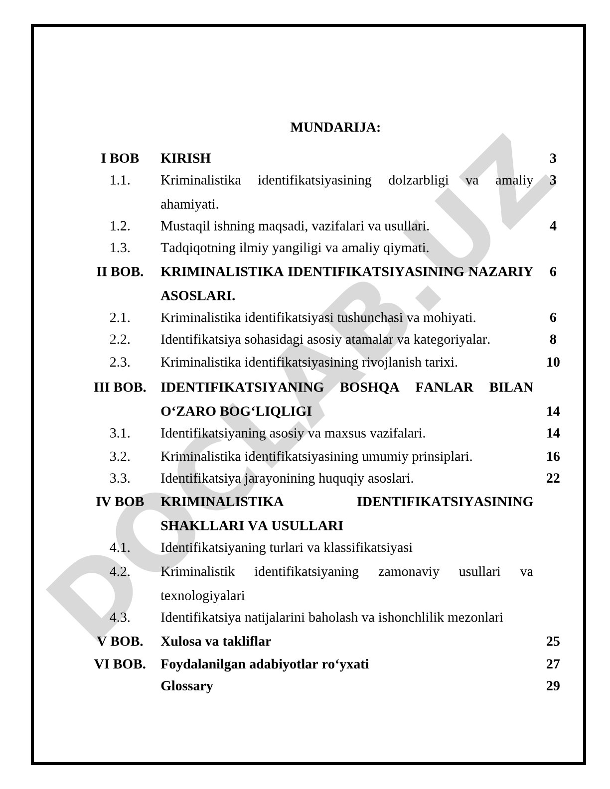 Kriminalistika identifikatsiyasi mustaqil ishi