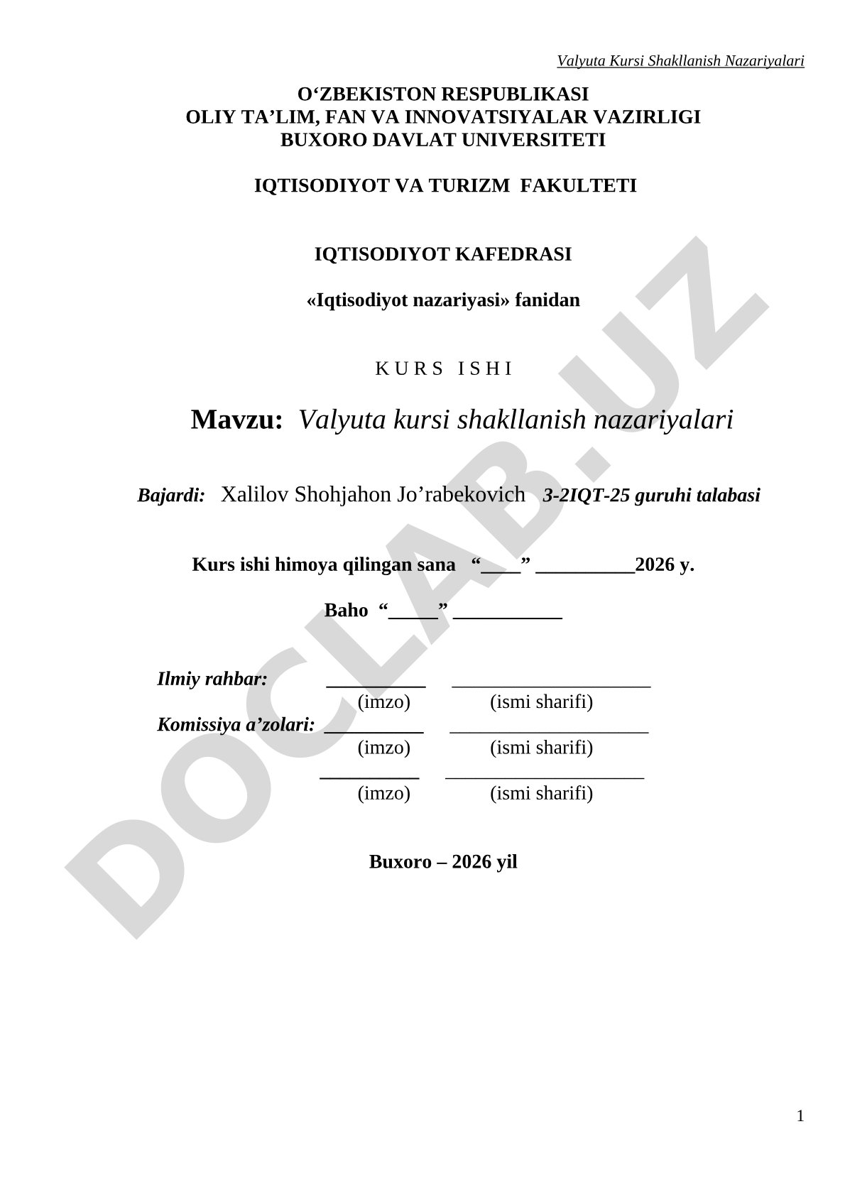 Valyuta kursi shakllanish nazariyalari