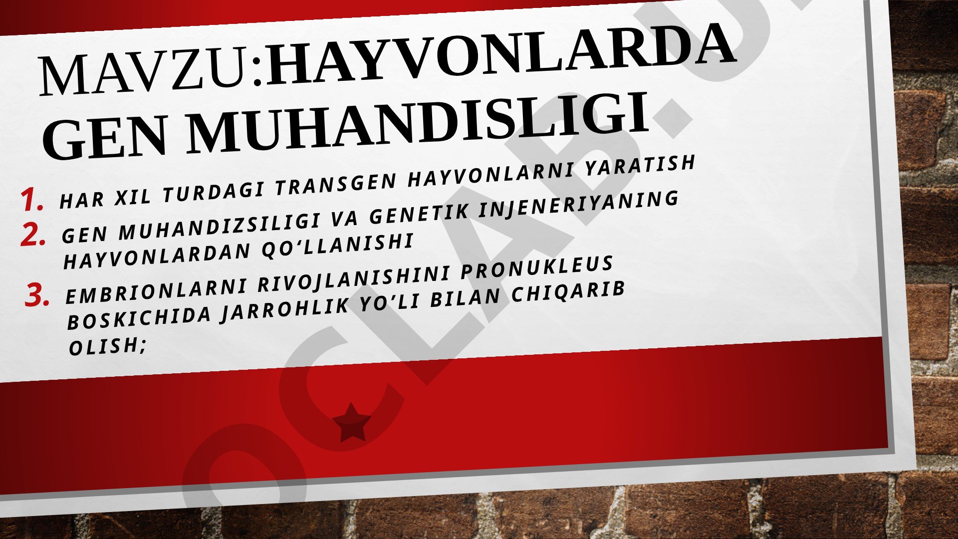 Transgen Hayvonlar Yaratish Metodikasi