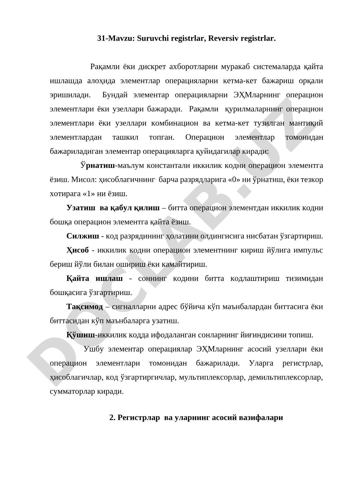 Suruvchi va Reversiv Registrlar