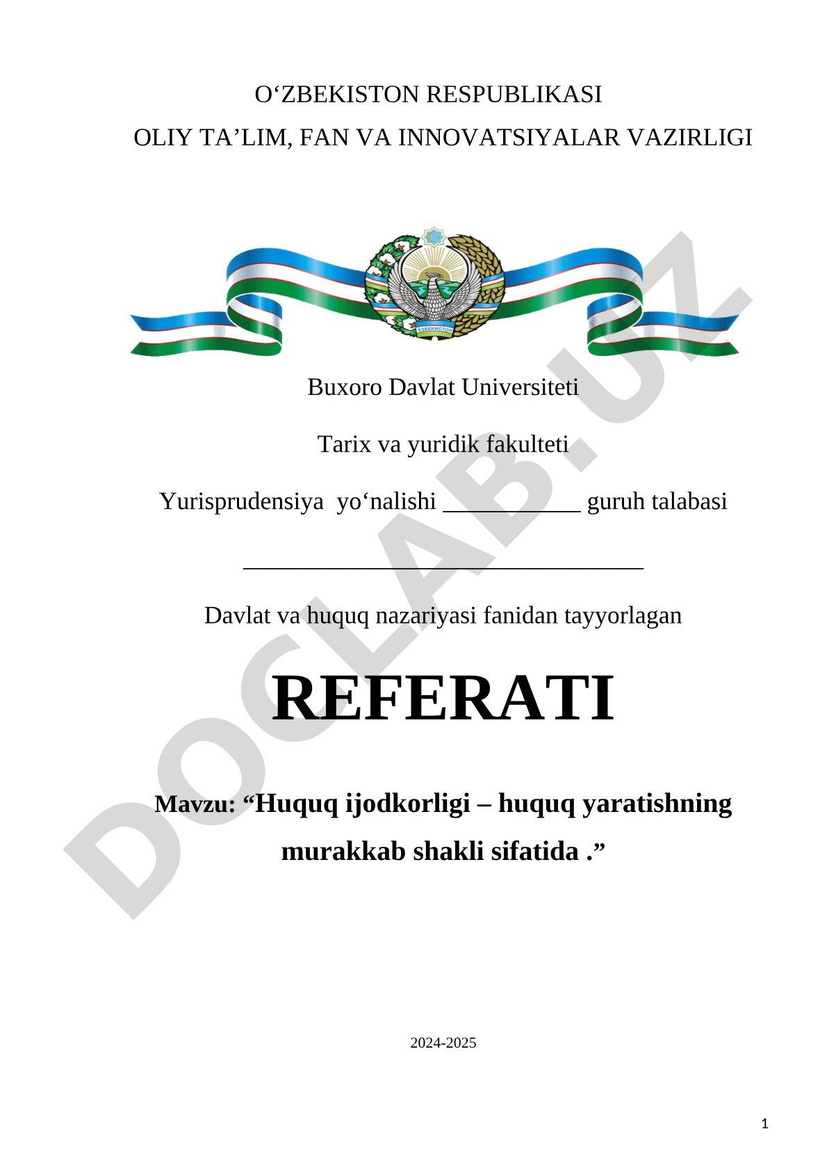 Huquq ijodkorligi referati