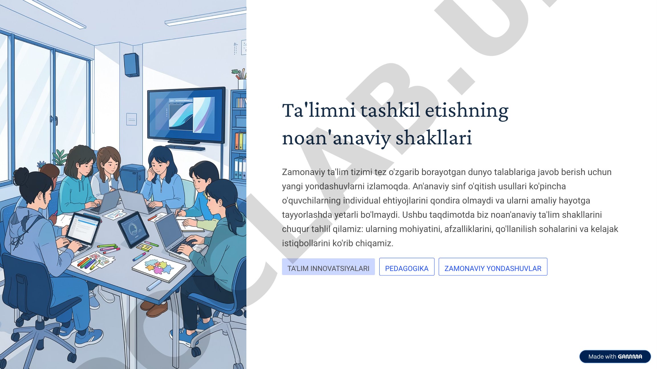 Ta'limni tashkil etishning noan'anaviy shakllari