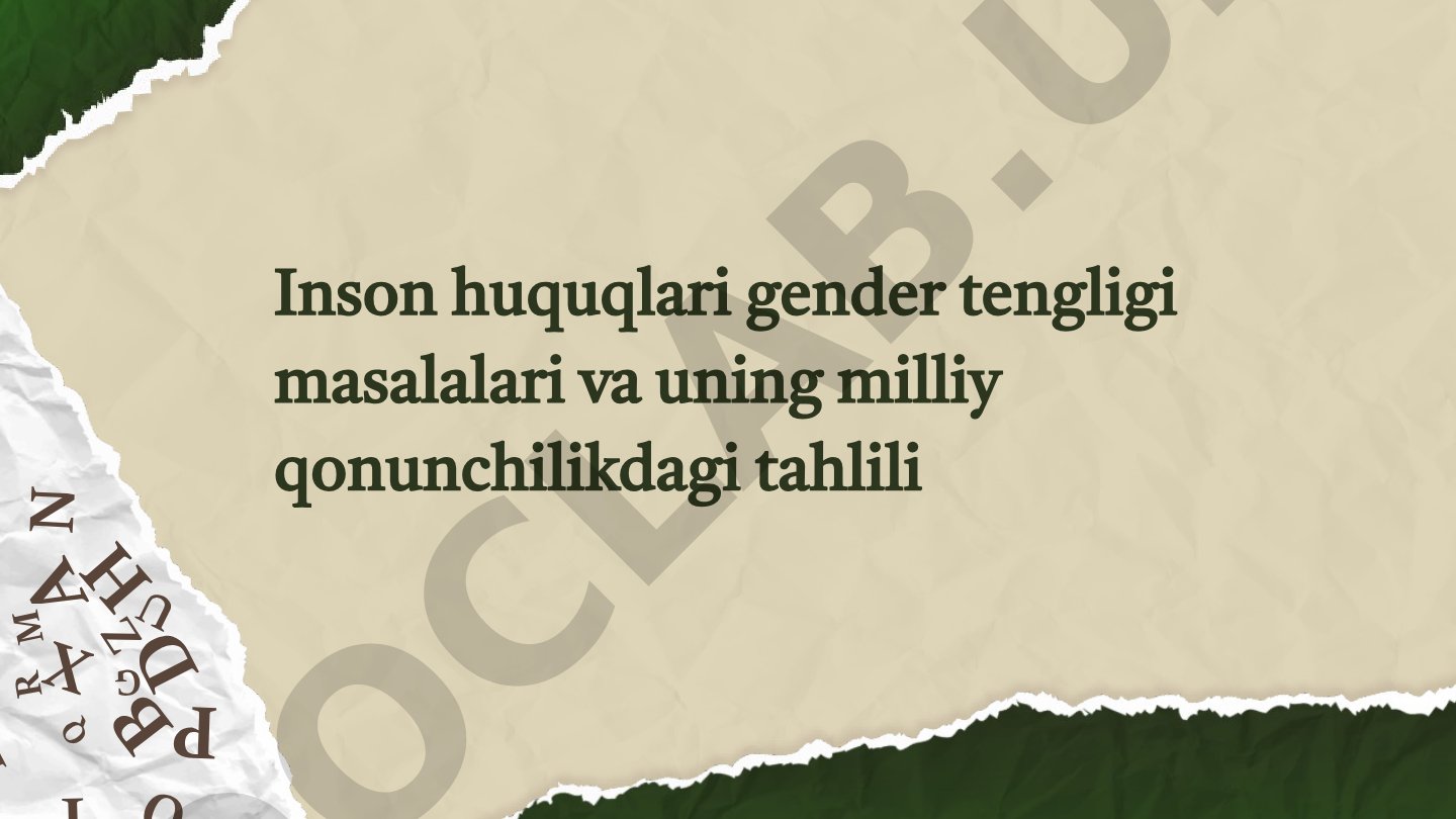 Gender tengligi va milliy qonunchilik tahlili