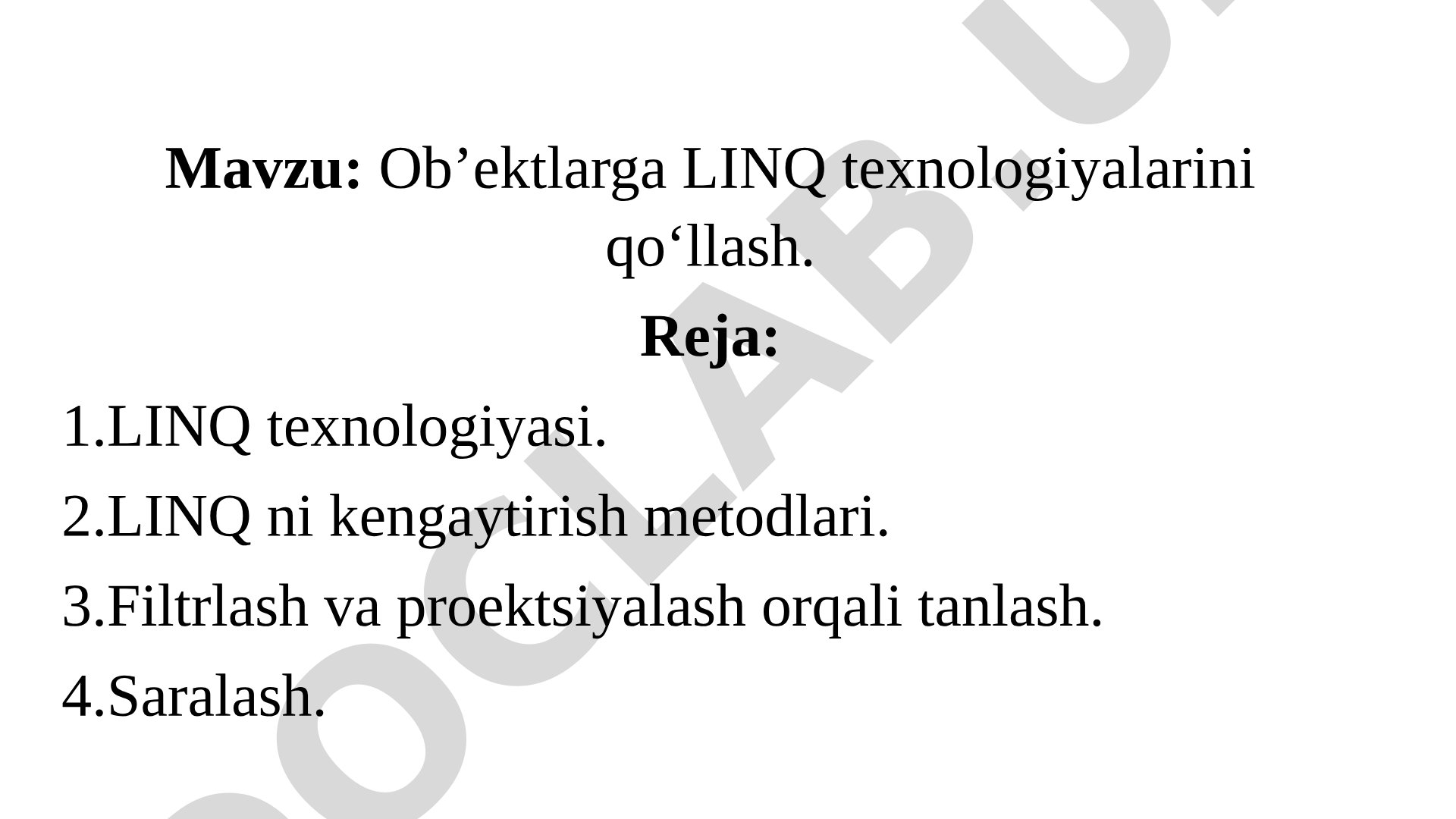 LINQ texnologiyasi bo'yicha kurs ishi