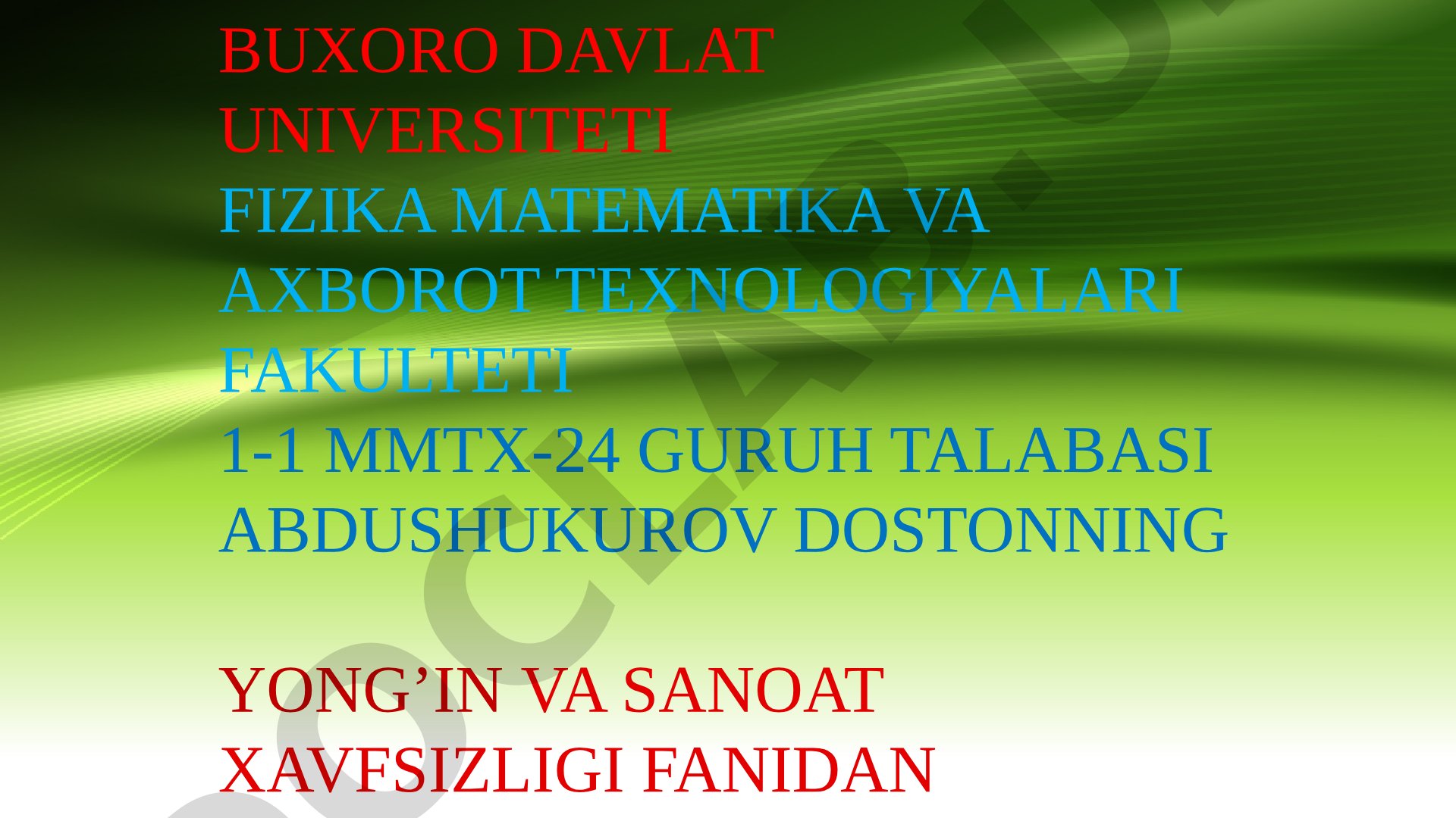 Yong'inga Qarshi Suv Ta'minoti Hisoblash