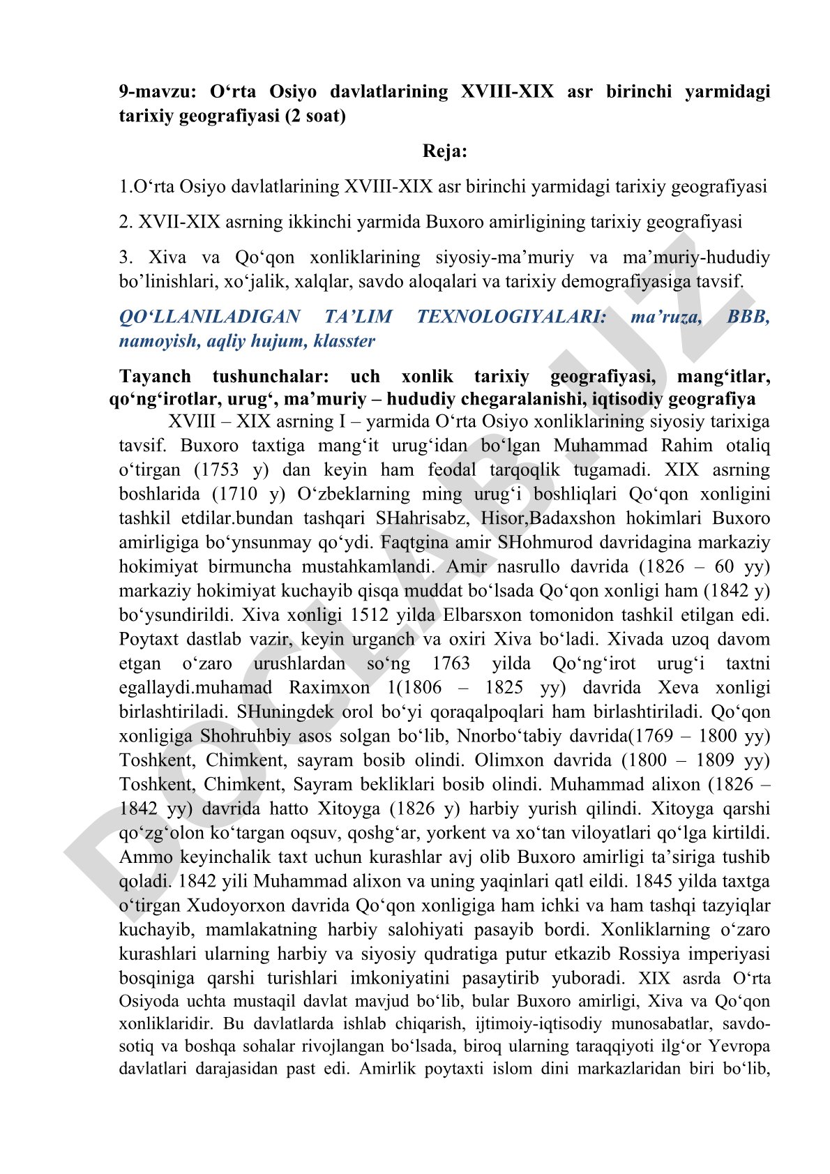 O'rta Osiyo tarixiy geografiyasi dars ishlanmasi
