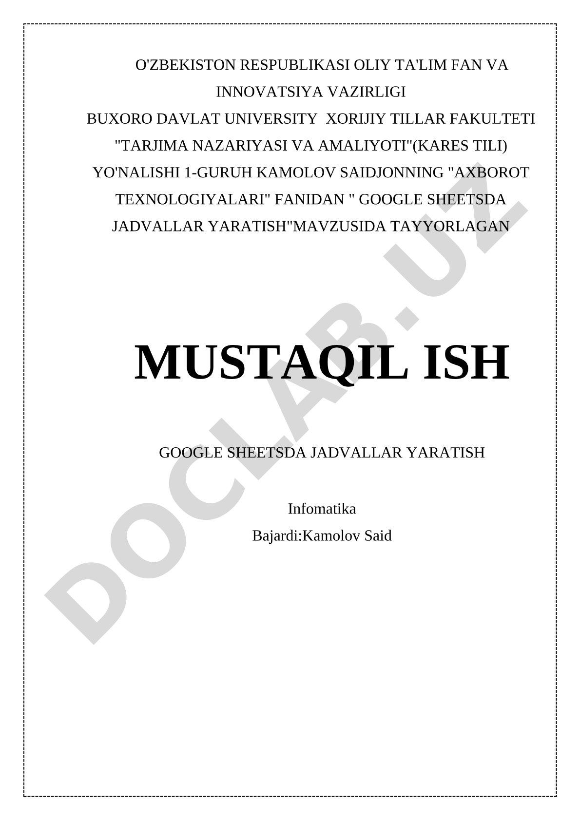 Google Sheetsda Jadval Yaratish