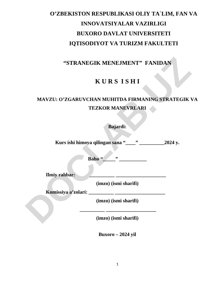 O'zgaruvchan muhitda firmaning strategik va tezkor manevrlari