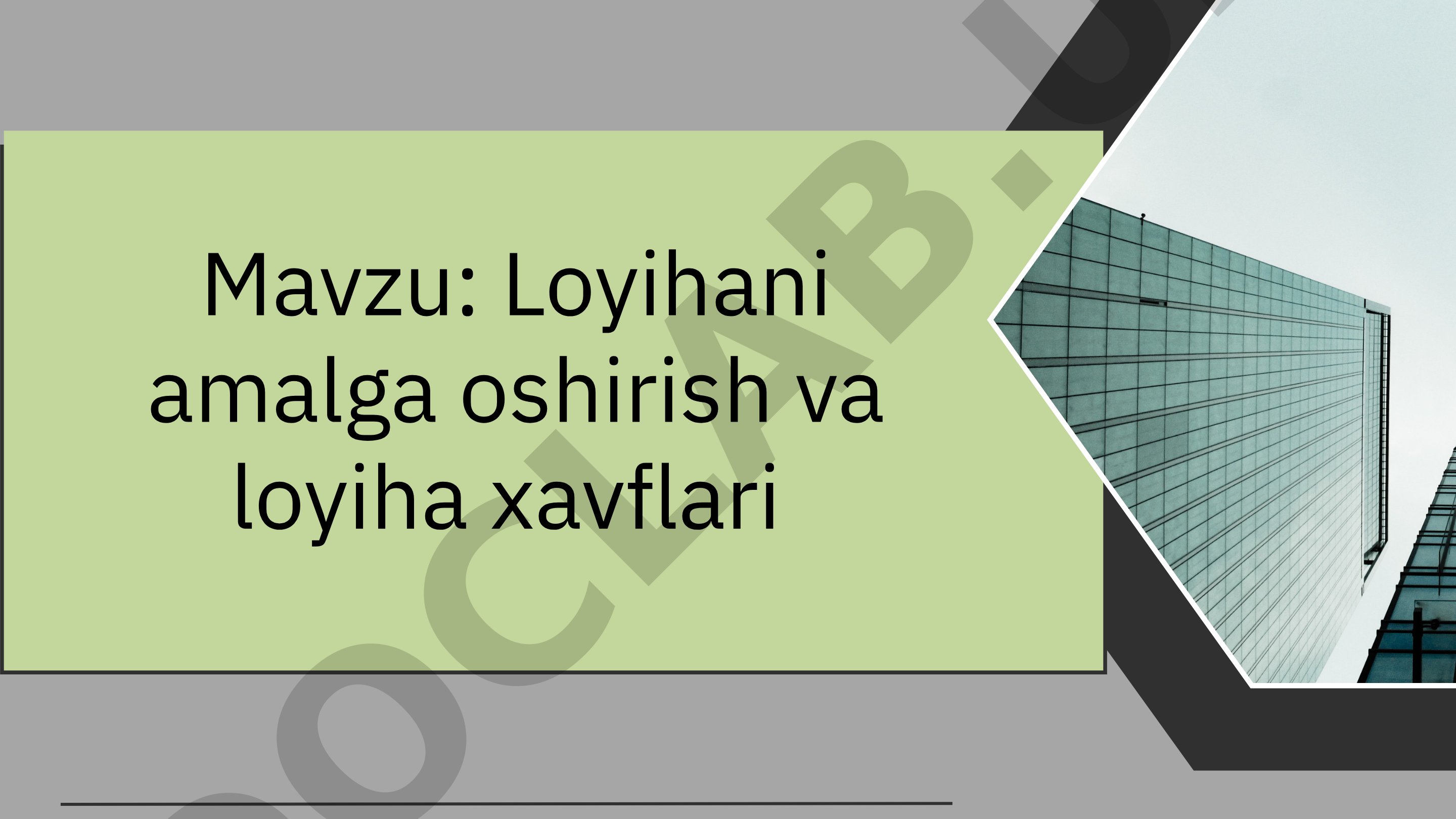 Loyiha Boshqaruvi va Xavflar Qo'llanmasi