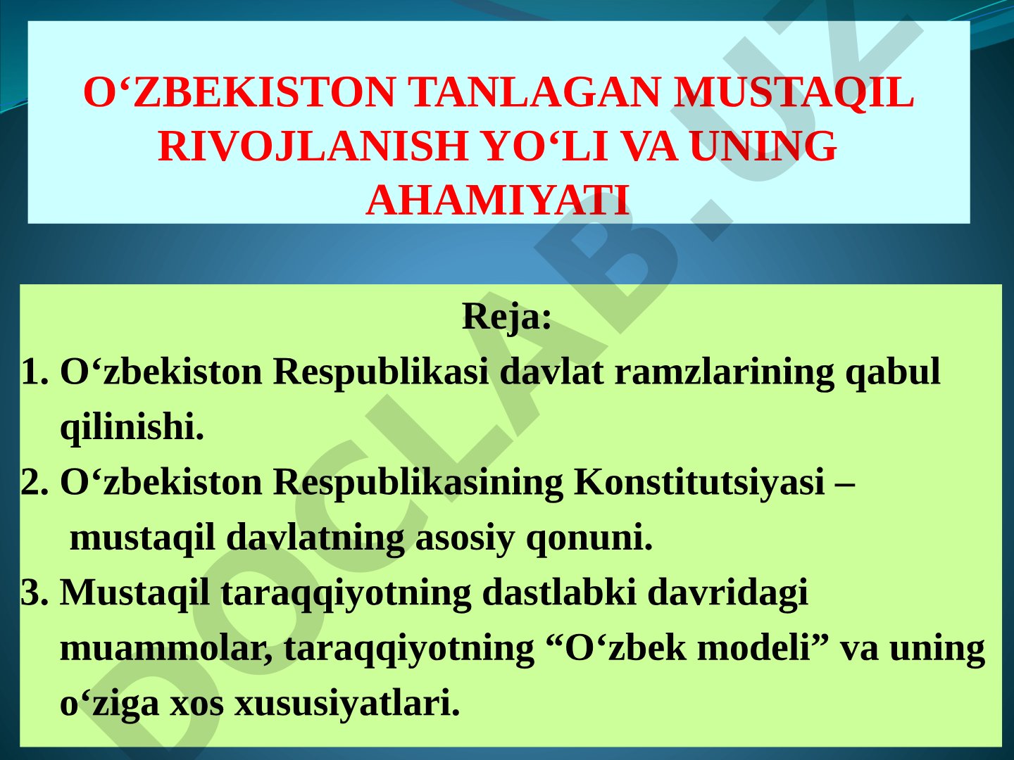 O'zbekiston Mustaqil Rivojlanish Yoli