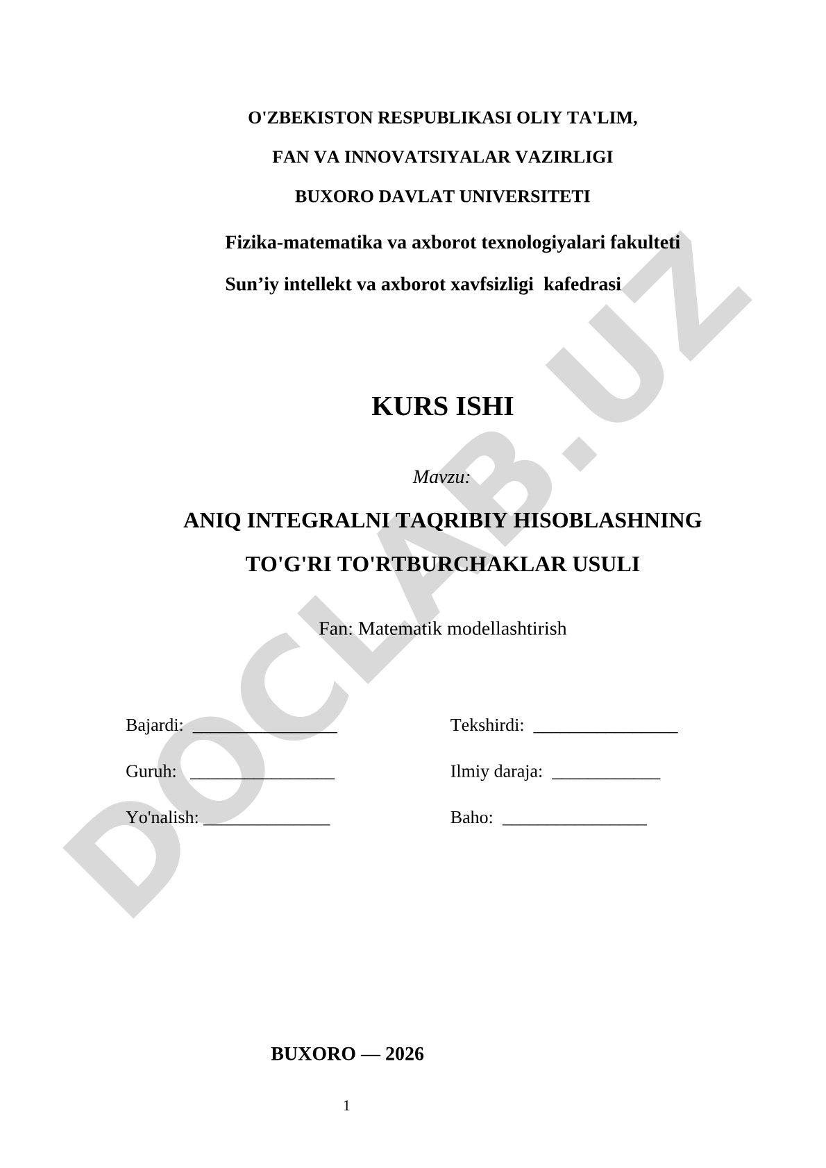 Aniq integralni taqribiy hisoblashning to'g'ri to'rtburchaklar usuli