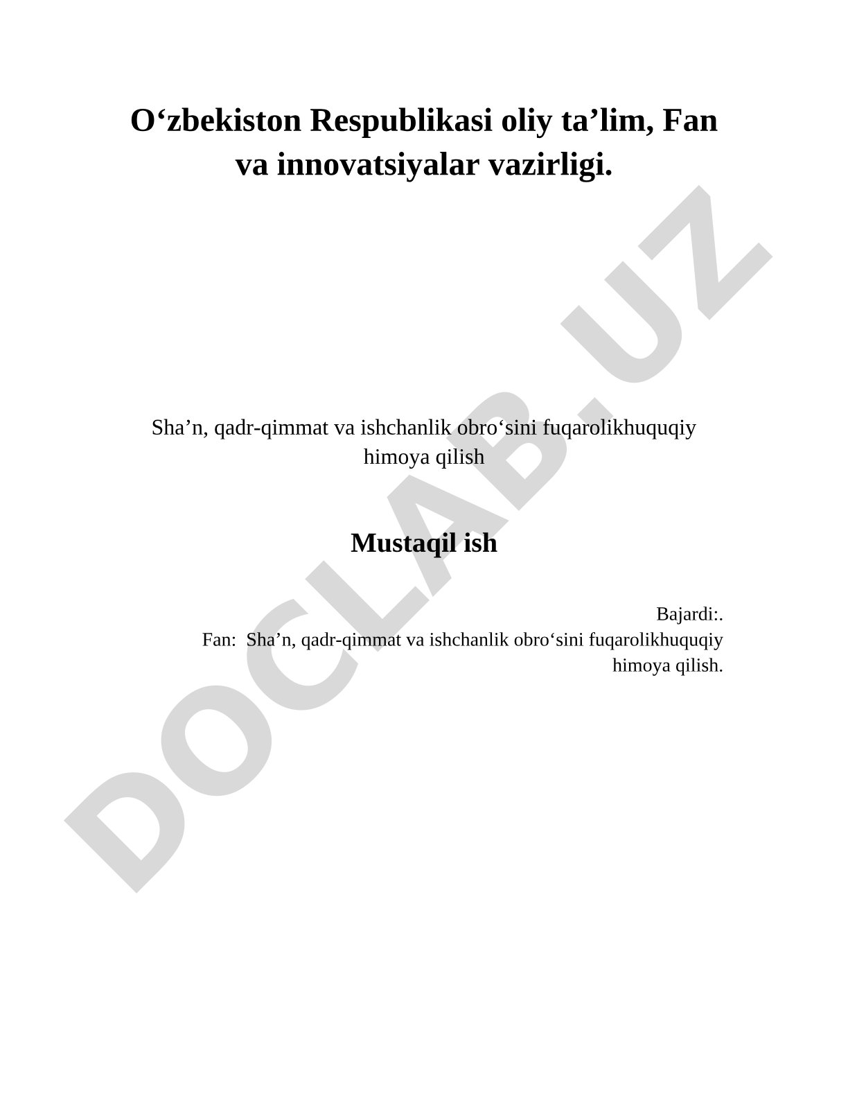Sha'n va qadr-qimmatning fuqarolik-huquqiy himoyasi