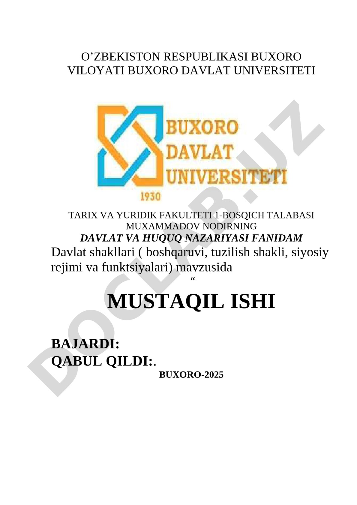 Davlat shakllari mustaqil ishi