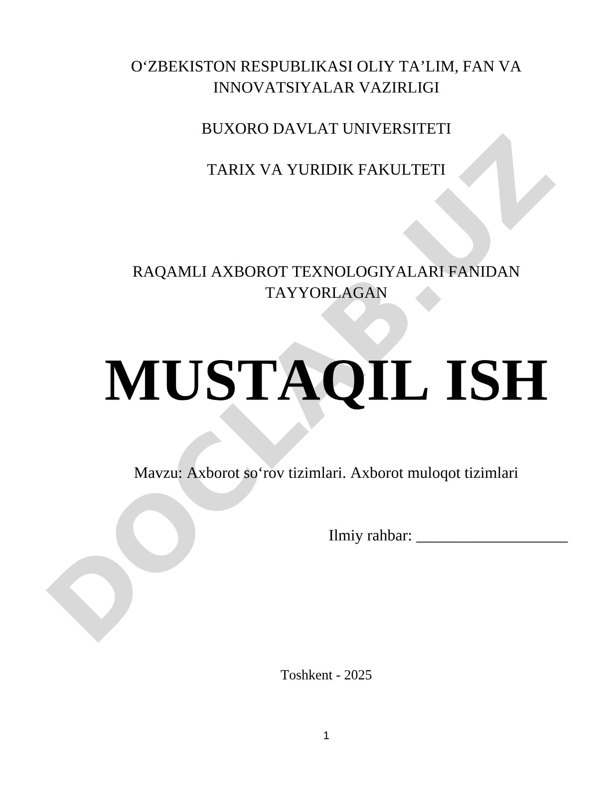 Axborot So'rov va Muloqot Tizimlari Mustaqil Ishi