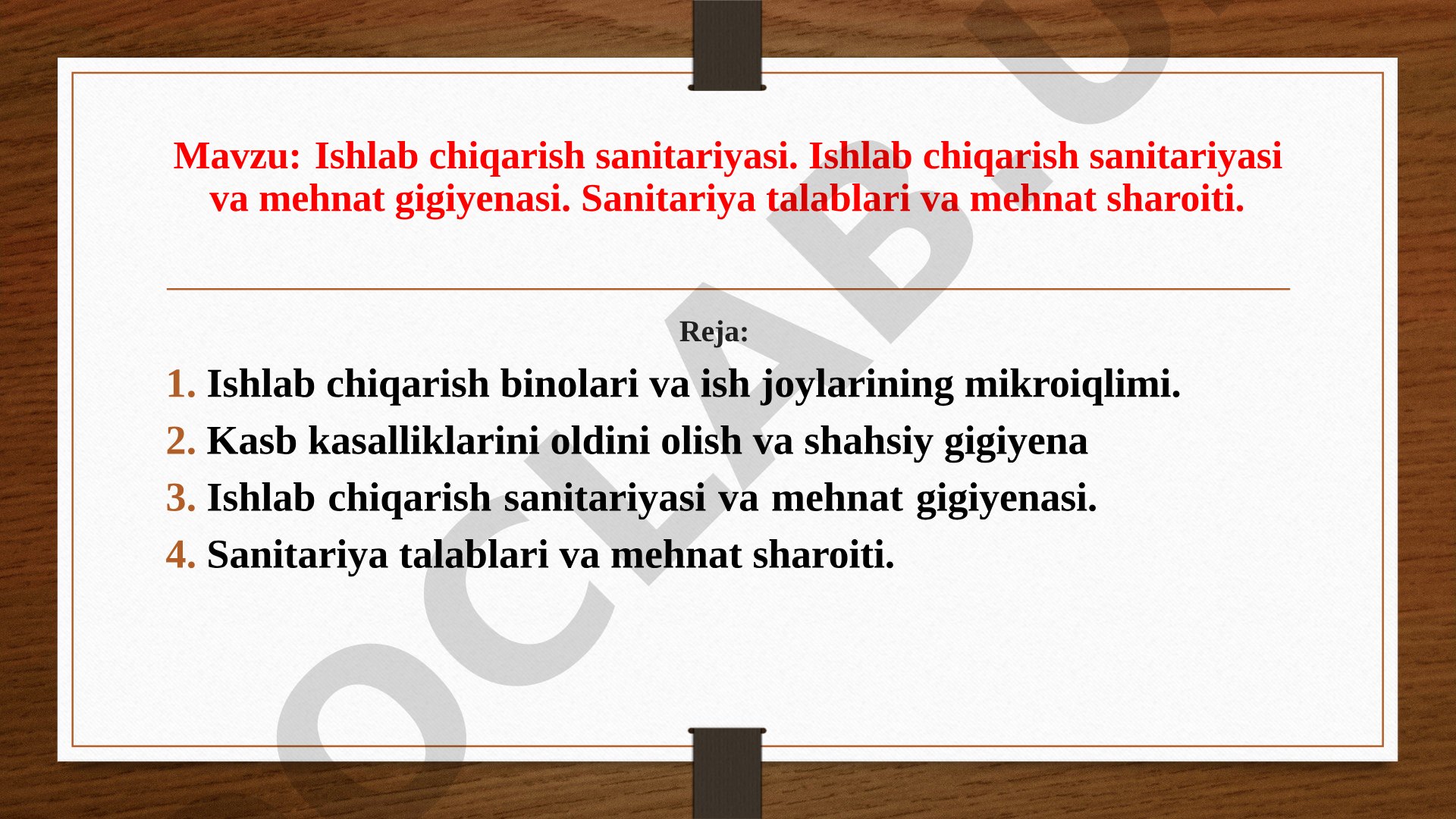 Ishlab chiqarish sanitariyasi va mehnat gigiyenasi