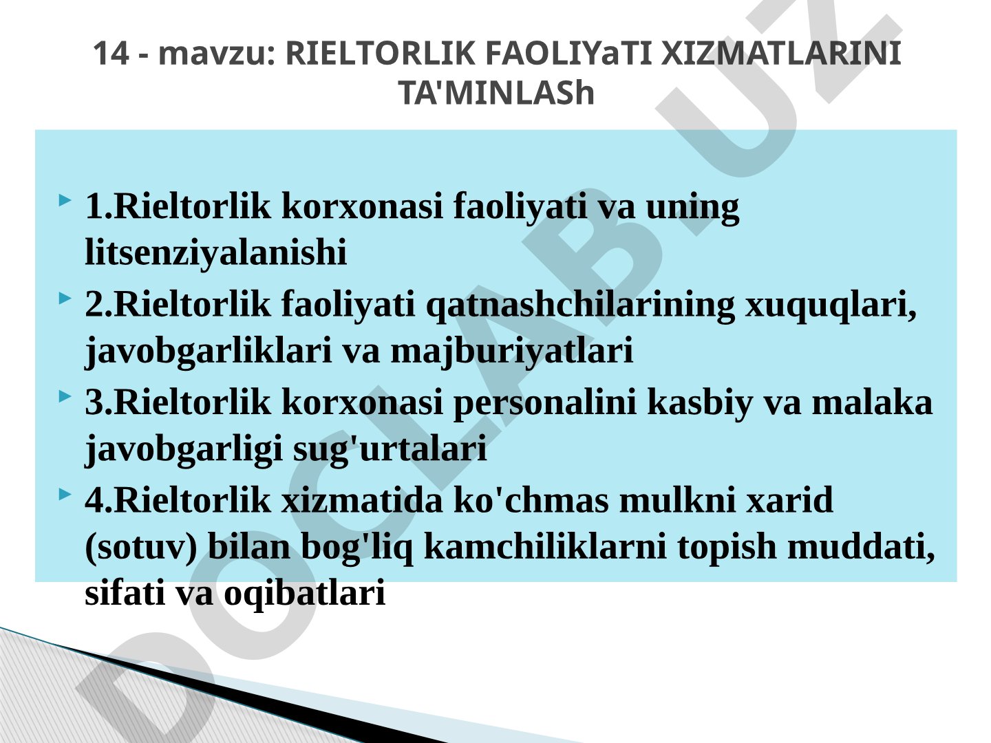 Rieltorlik faoliyati xizmatlarini ta'minlash