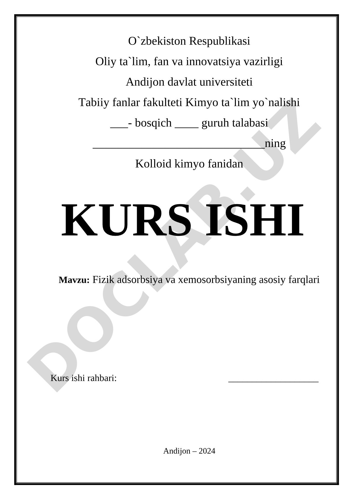 Kolloid kimyo kurs ishi