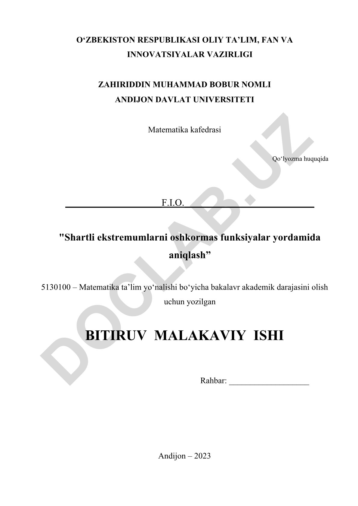 Shartli ekstremumlarni oshkormas funksiyalar yordamida aniqlish