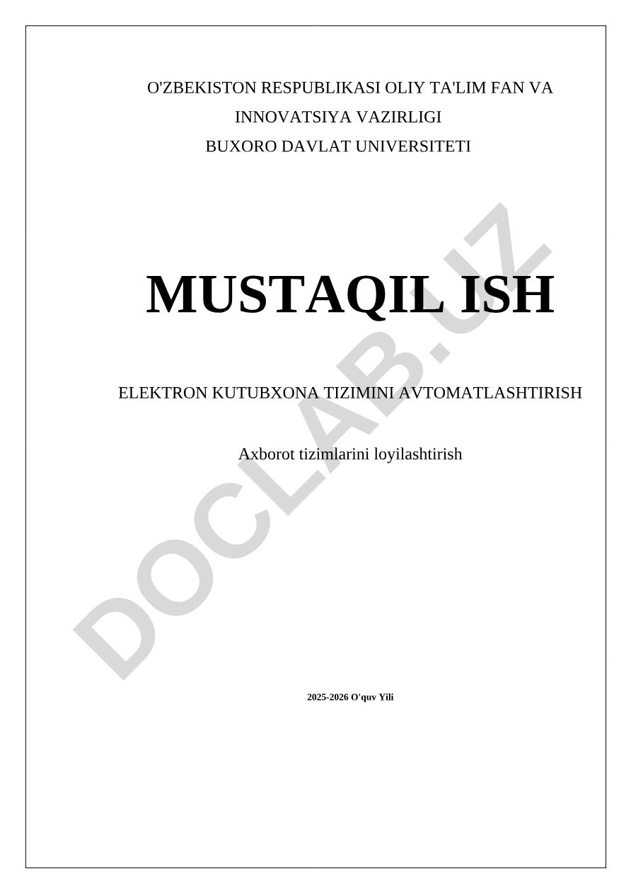Elektron kutubxona tizimini avtomatlashtirish