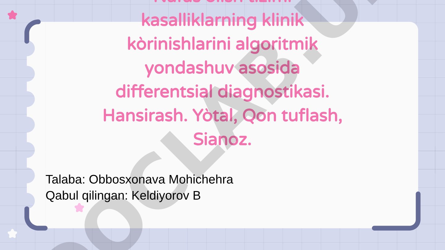 Nafas Olish Tizimi Kasalliklari Differentsial Diagnostikasi