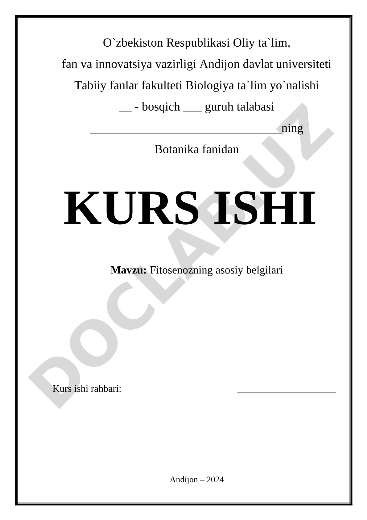Fitosenozning asosiy belgilari kurs ishi