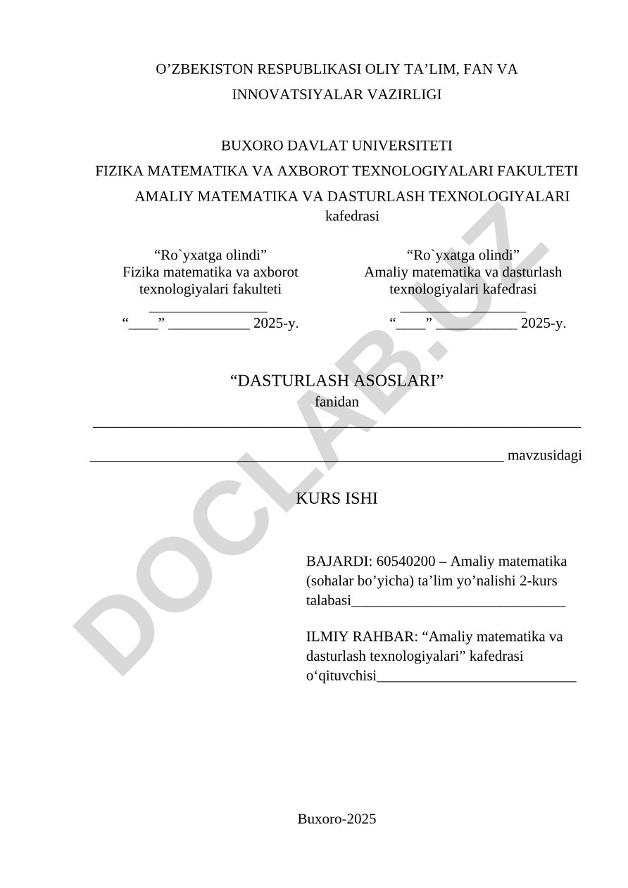 Dasturlash asoslari fanidan kurs ishi