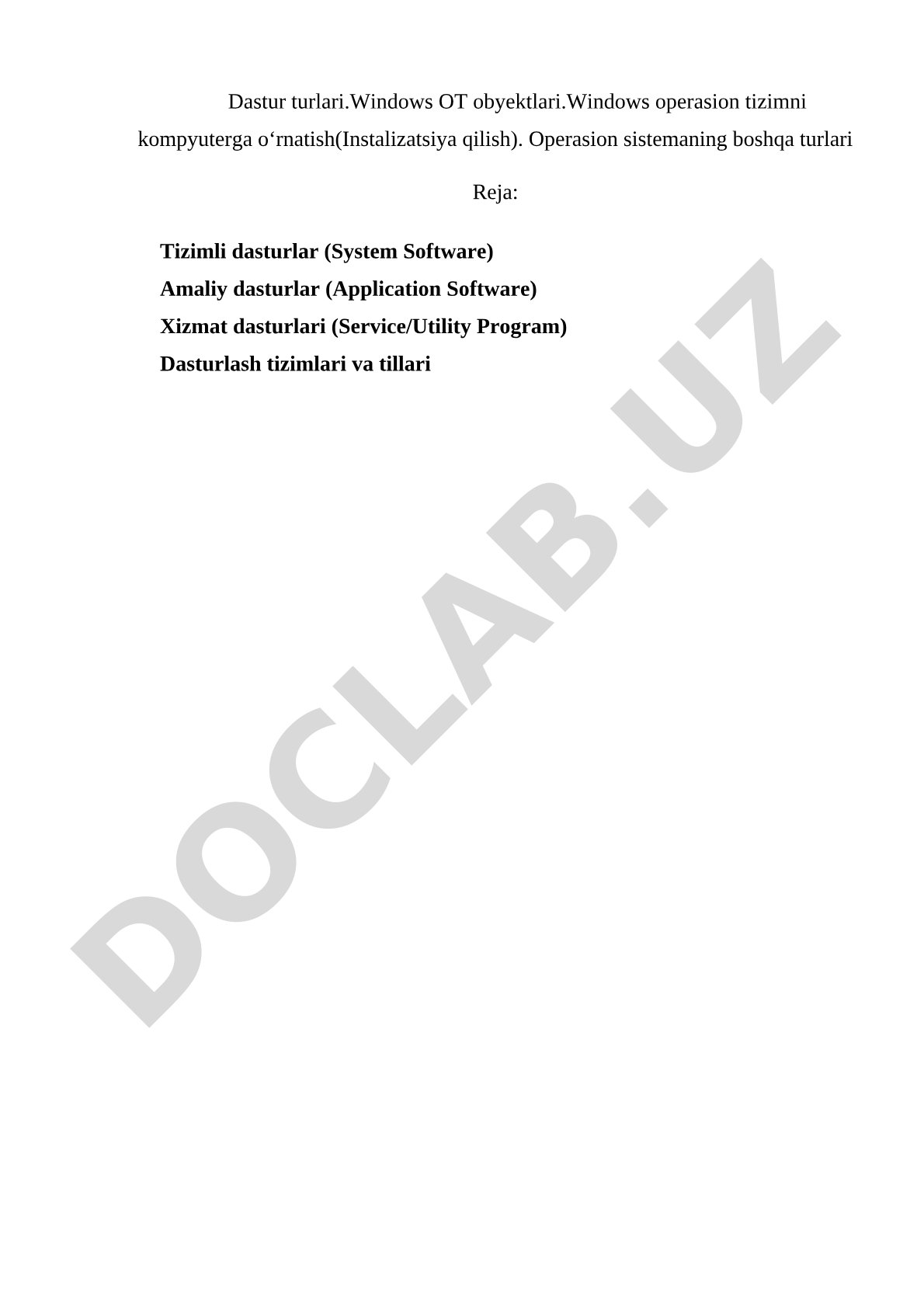Dastur turlari va Windows OT