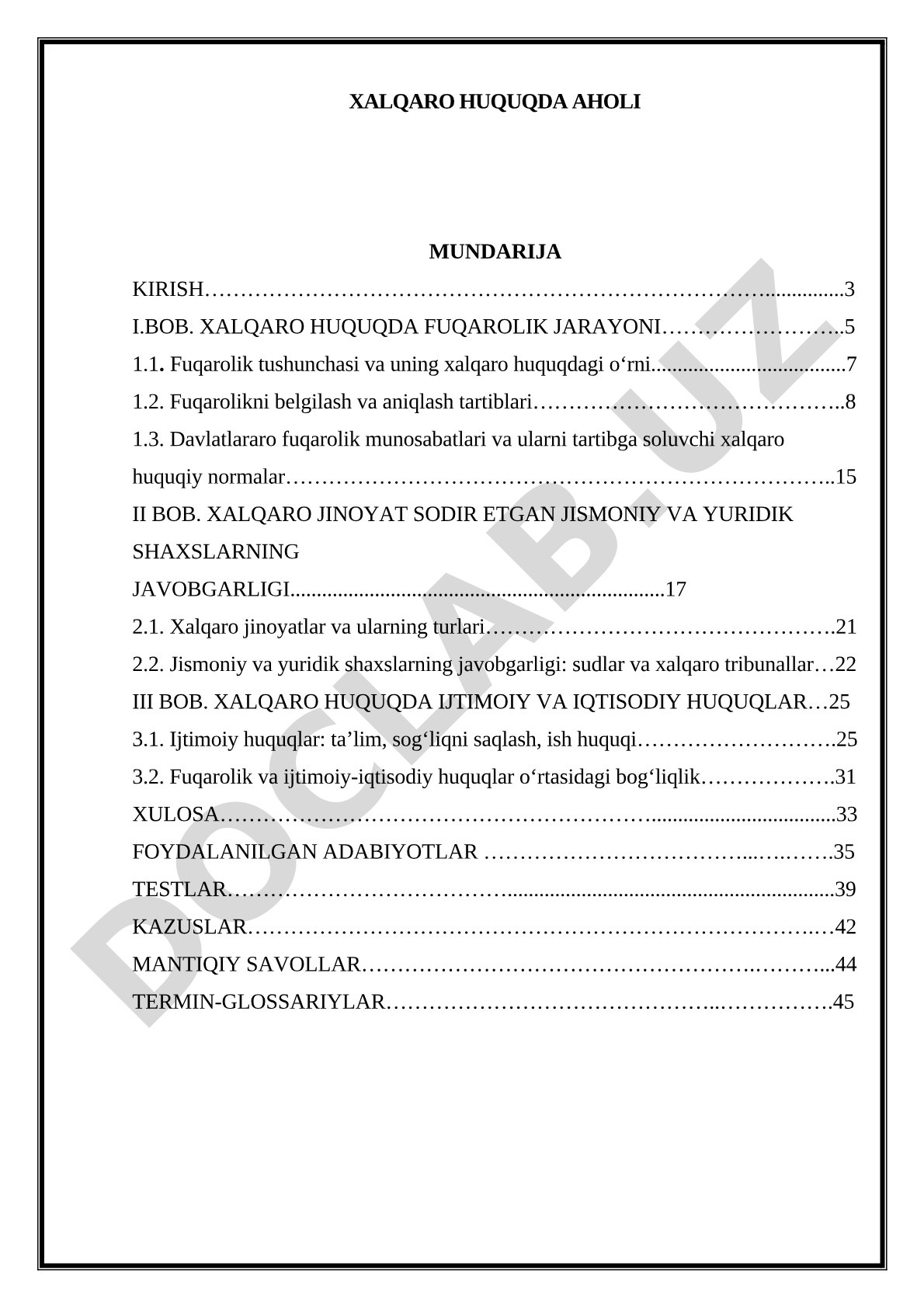 Xalqaro Huquqda Fuqarolik va Jinoyatlar