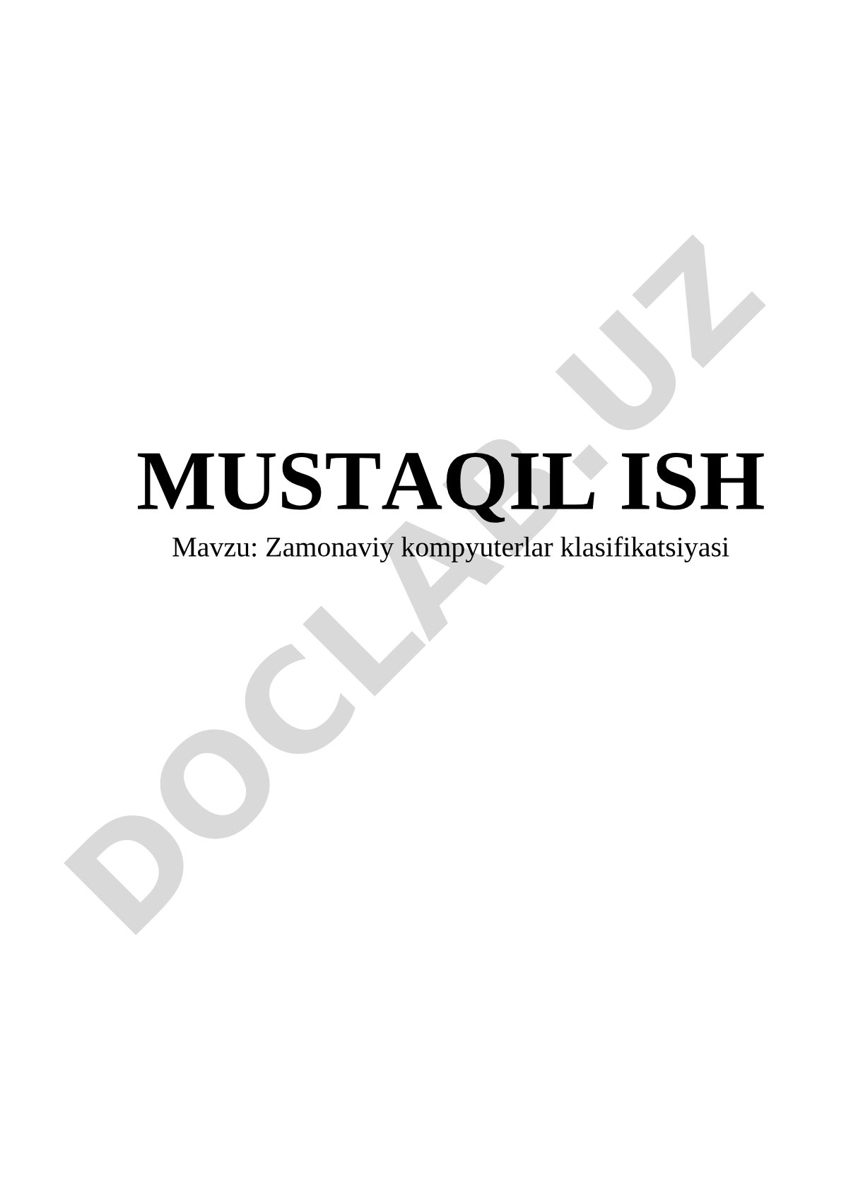 Zamonaviy kompyuterlar klasifikatsiyasi