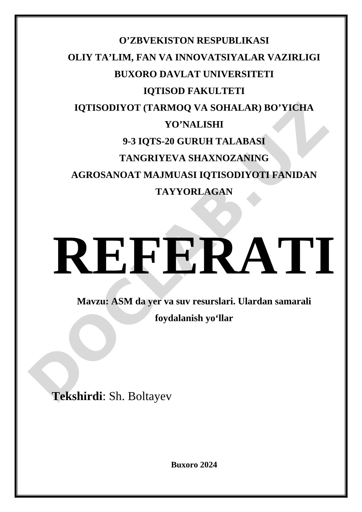 Agrosanoat majmuasi yer va suv resurslari referati