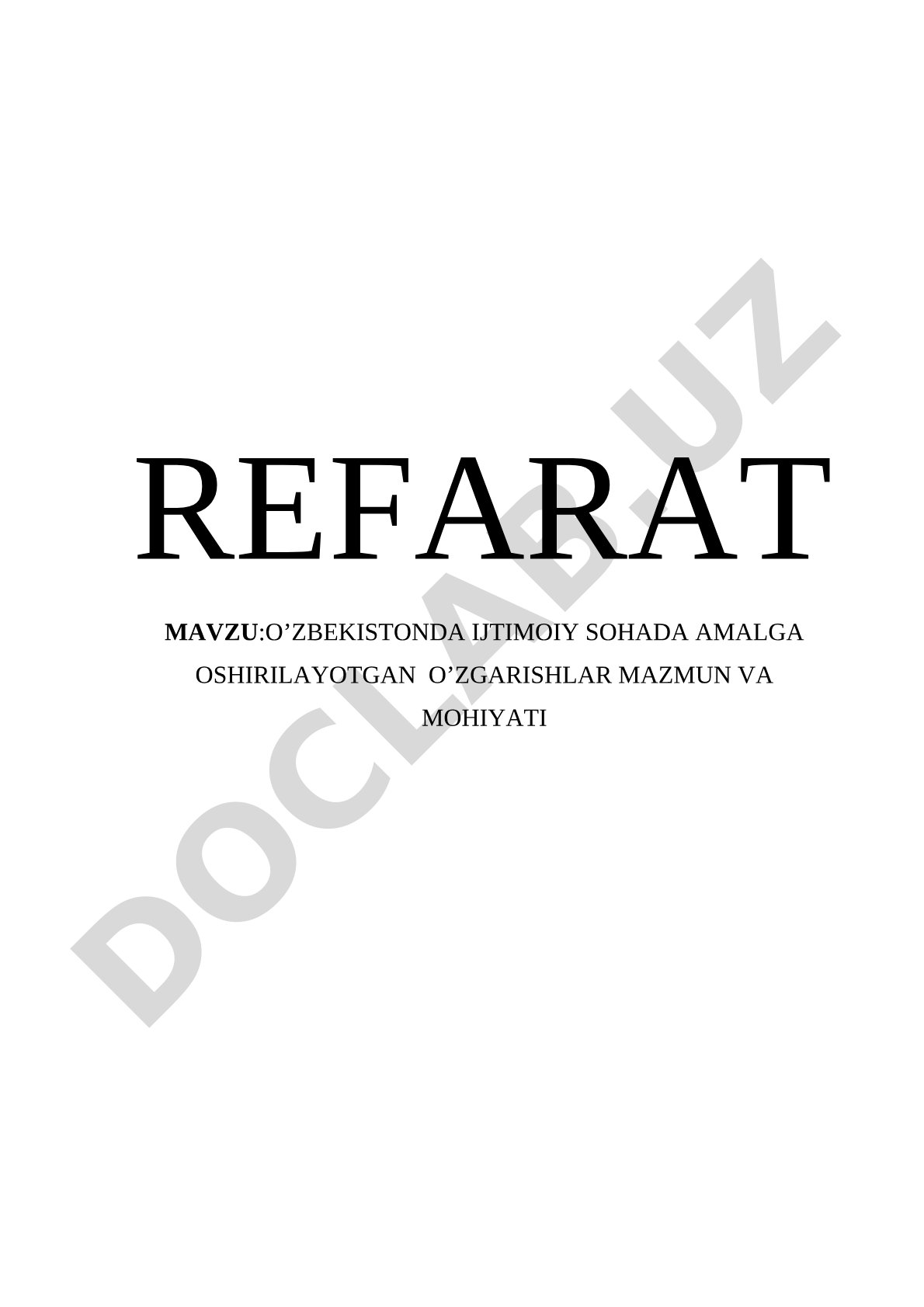 O'zbekiston Ijtimoiy O'zgarishlar Referati