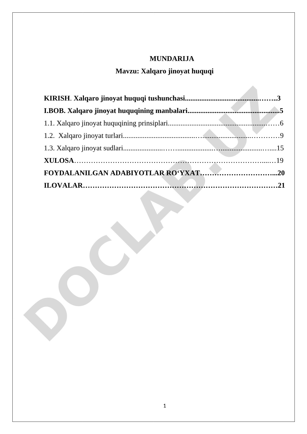 Xalqaro Jinoyat Huquqi Kurs Ishi