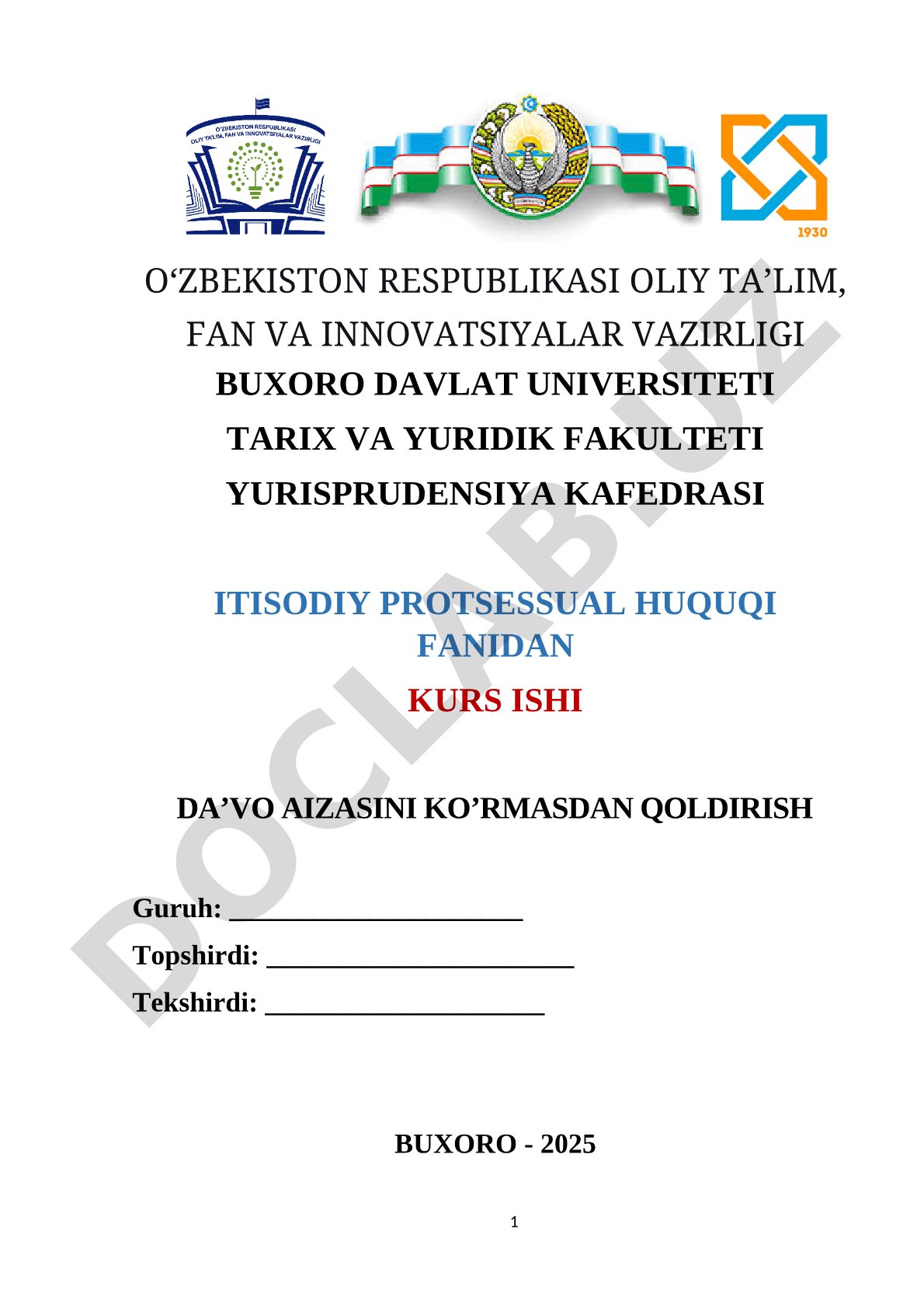 Iqtisodiy protsessual huquq kurs ishi