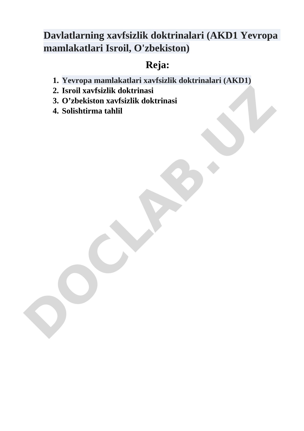 Davlatlar Xavfsizlik Doktrinalari Tadqiqoti