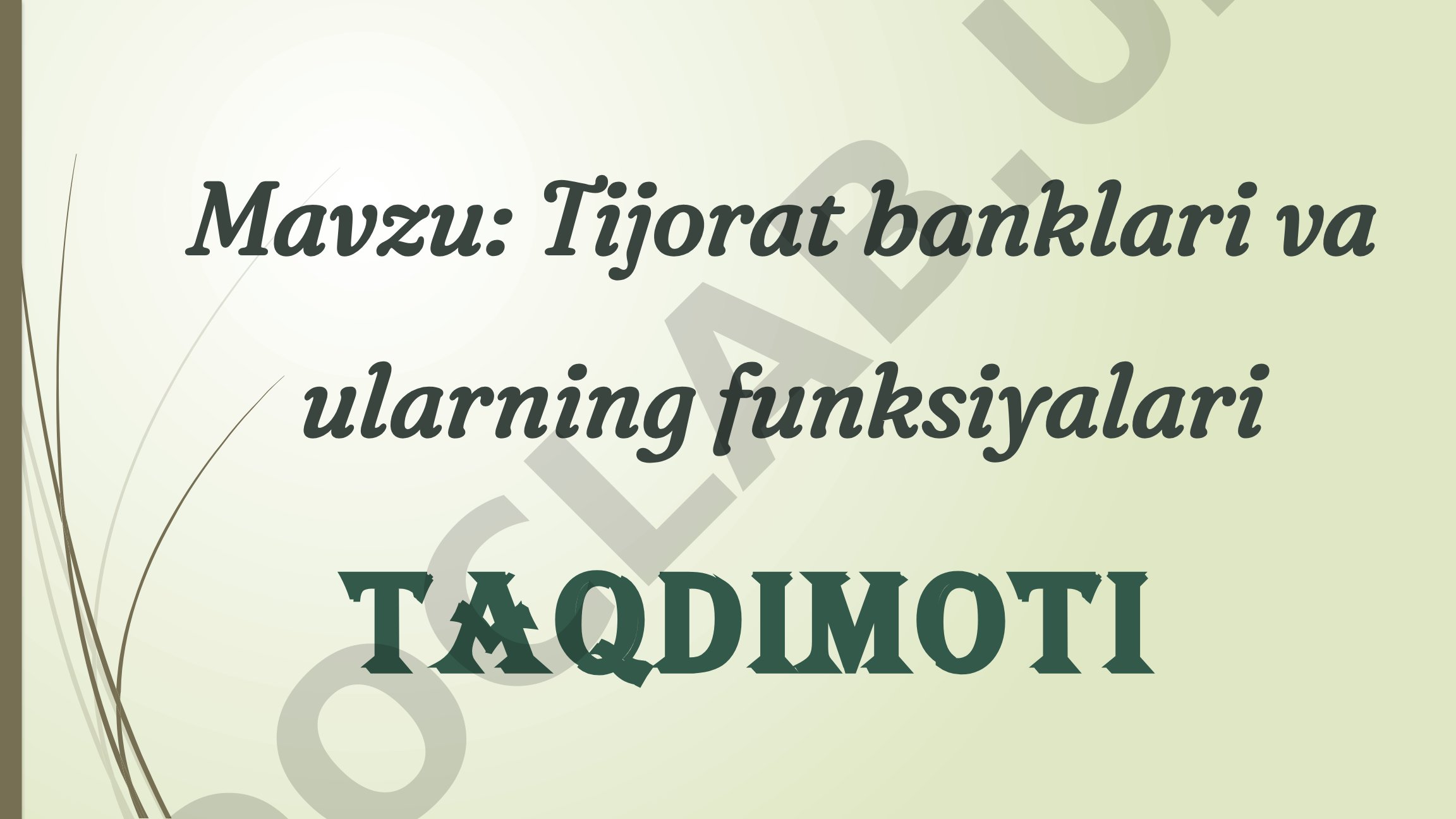 Tijorat banklari va funksiyalari taqdimoti