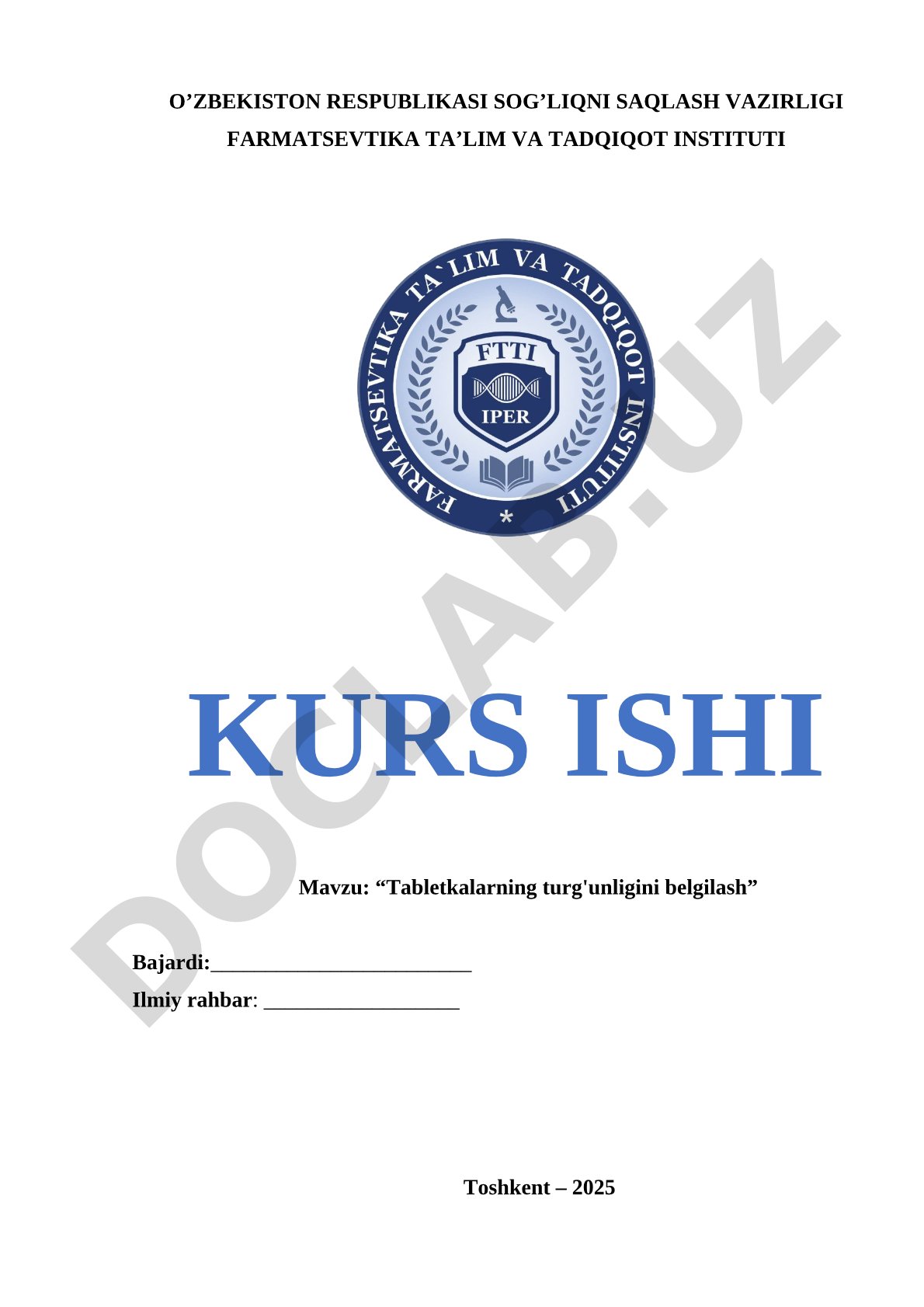 Tabletkalarning turg'unligini belgilash kurs ishi