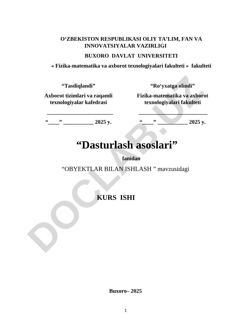 Obyektlar bilan ishlash