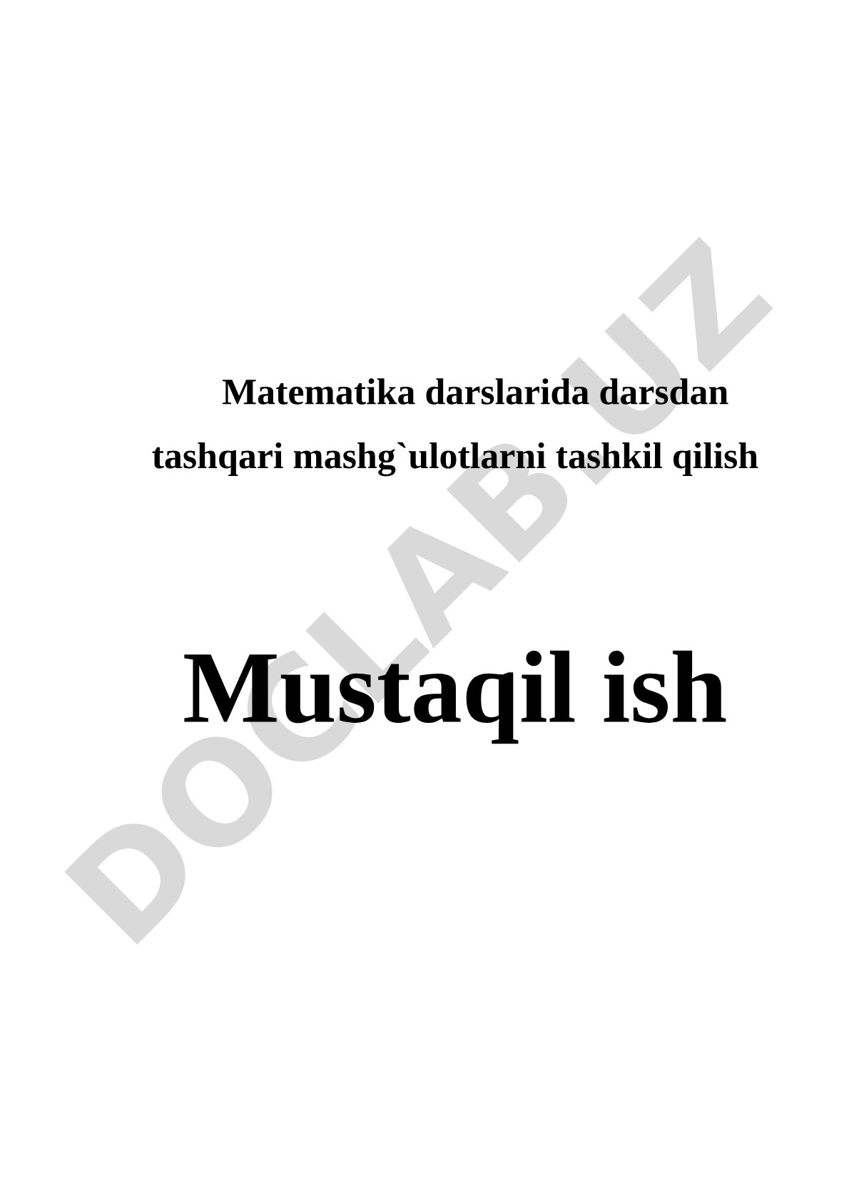 Matematika Sinfdan Tashqari Mashg'ulotlar