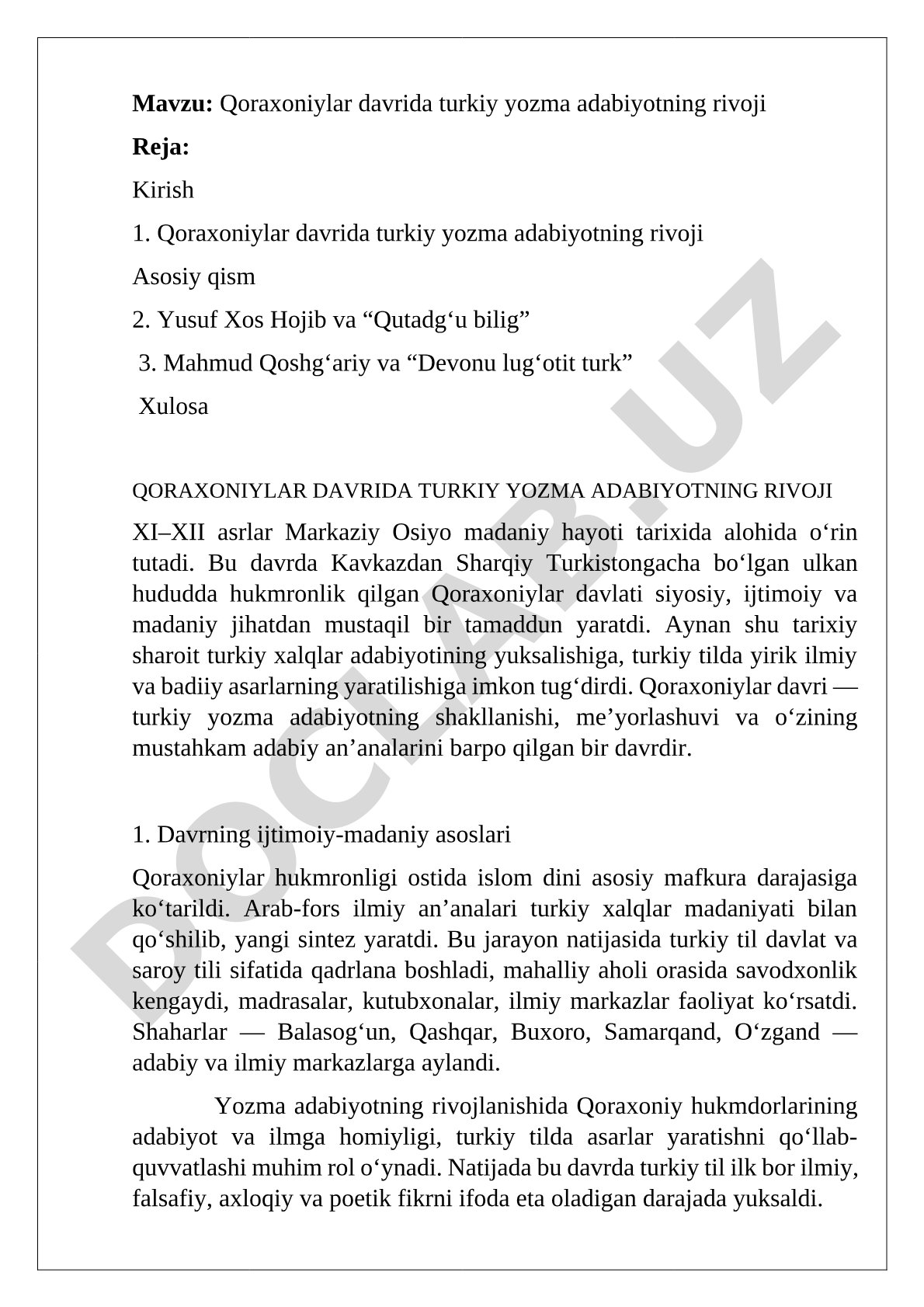 Qoraxoniylar davrida turkiy yozma adabiyot