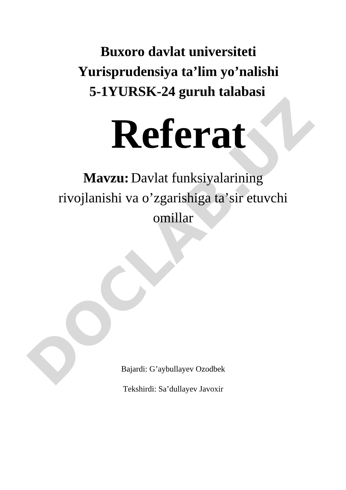 Davlat funksiyalarining rivojlanishi va o'zgarish omillari