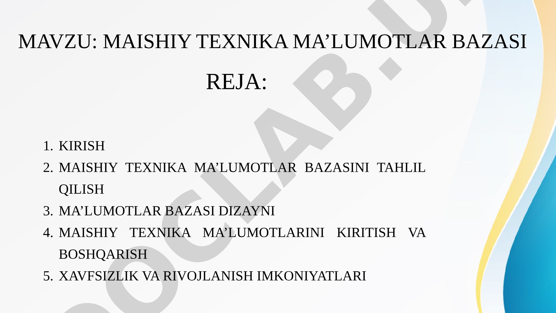 Maishiy Texnika Ma'lumotlar Bazasi Loyihasi