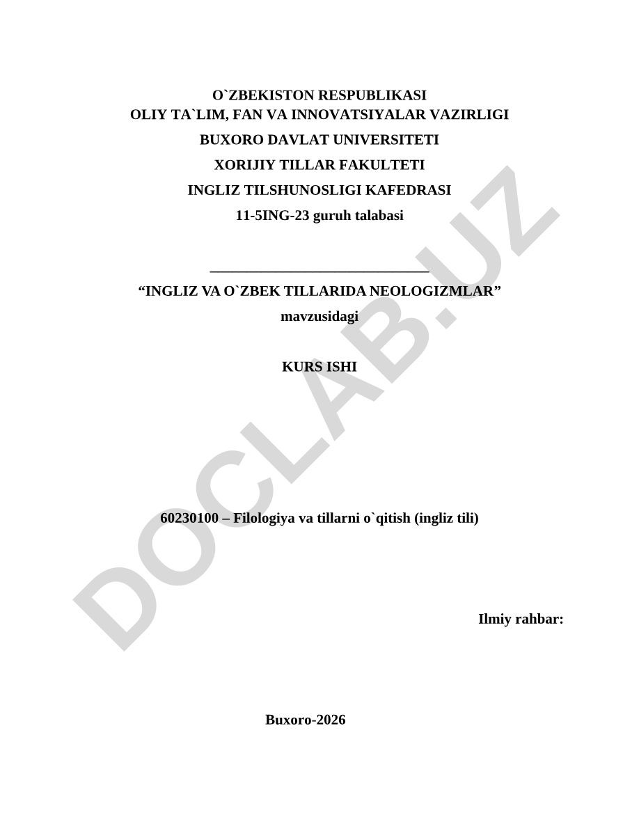 Ingliz va o'zbek tillarida neologizmlar