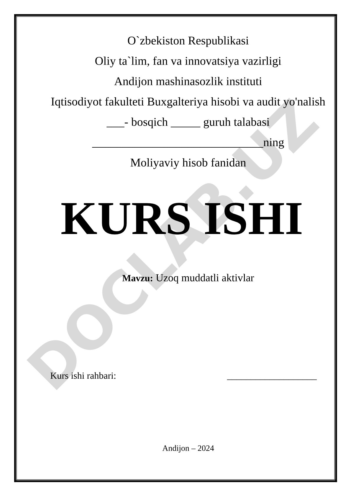Uzoq muddatli aktivlar kurs ishi