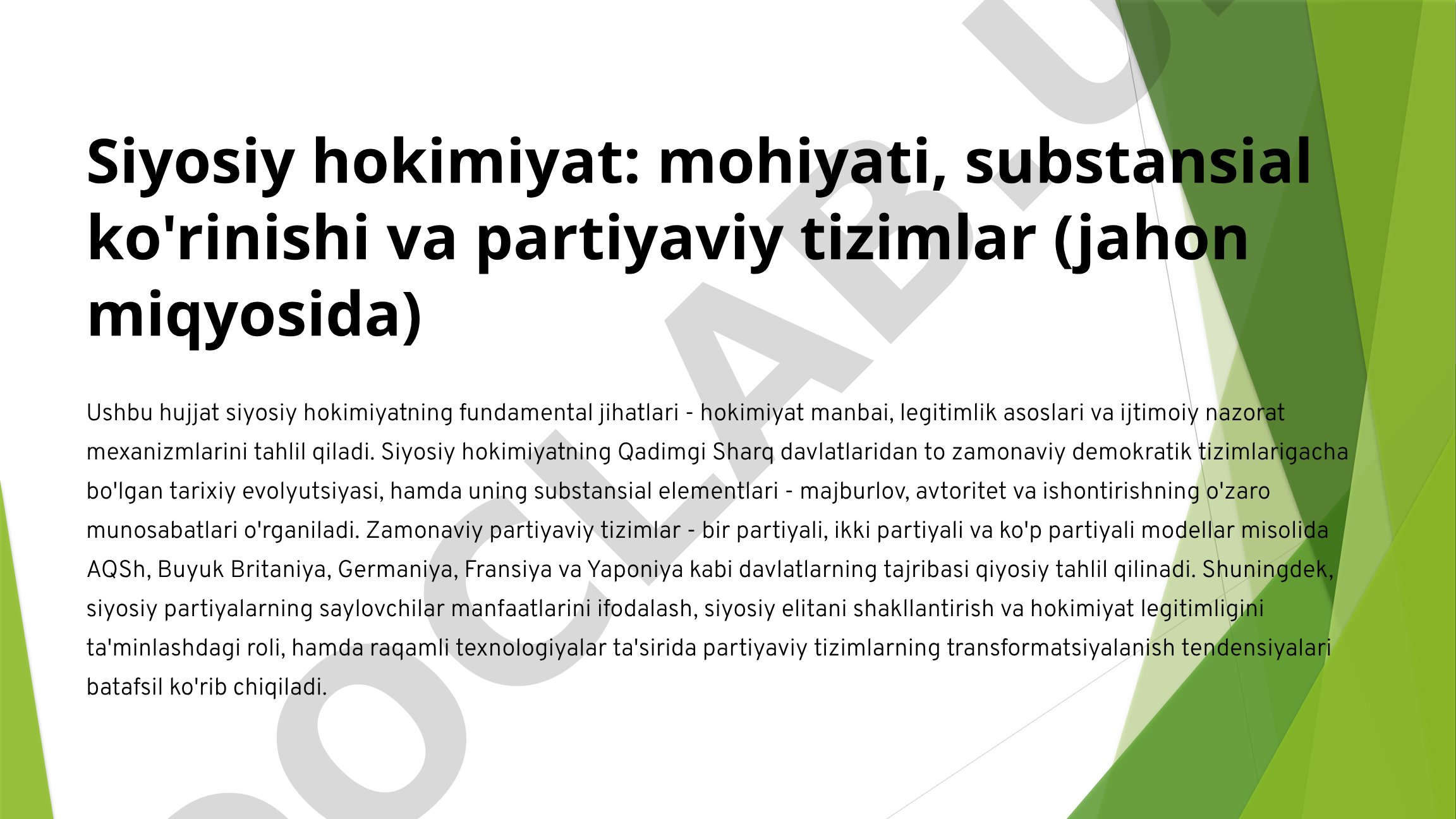 Siyosiy Hokimiyat va Partiyaviy Tizimlar