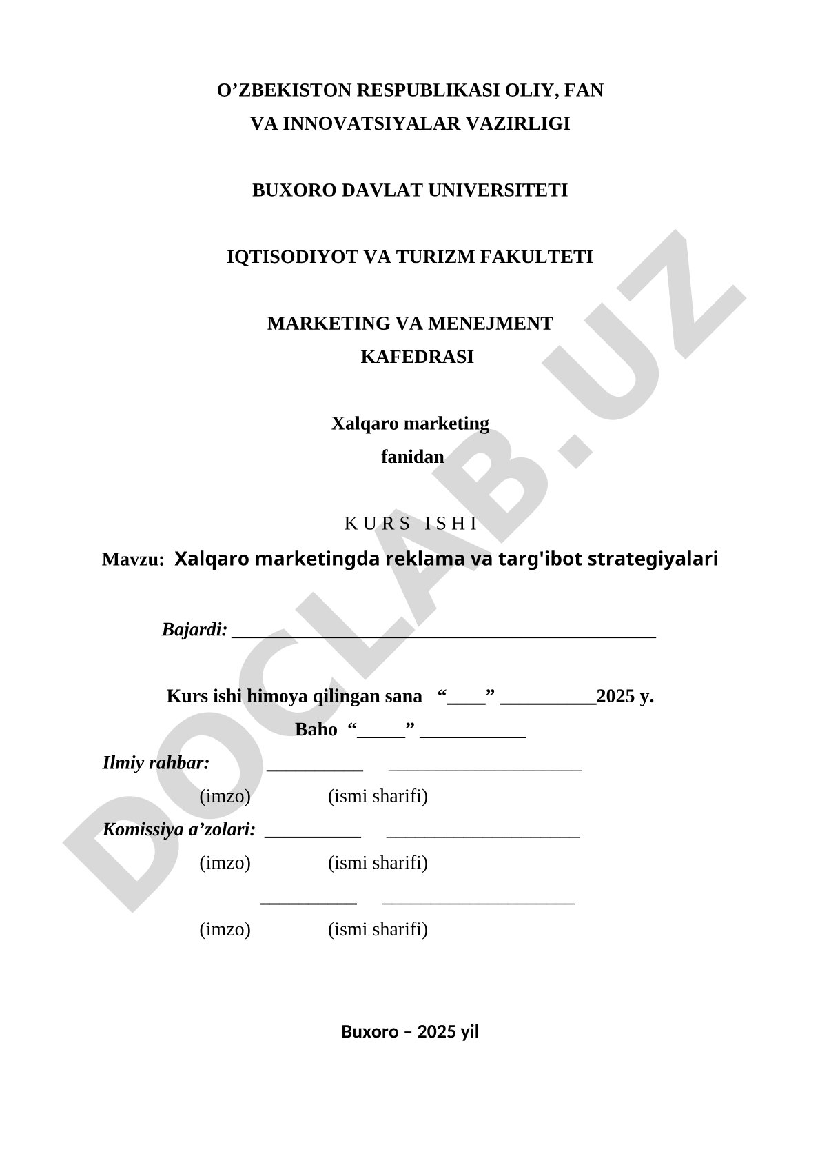 Xalqaro marketingda reklama va targ'ibot strategiyalari kurs ishi