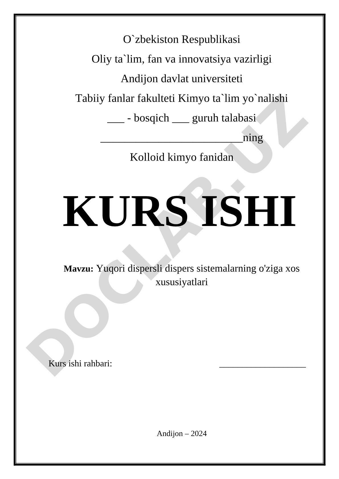 Kolloid kimyo kurs ishi