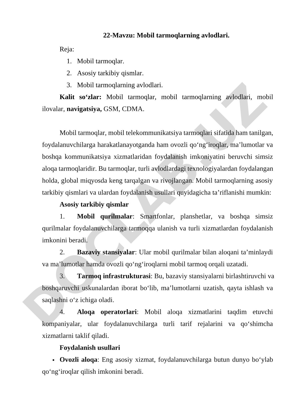 Mobil Tarmoqlarning Avlodlari