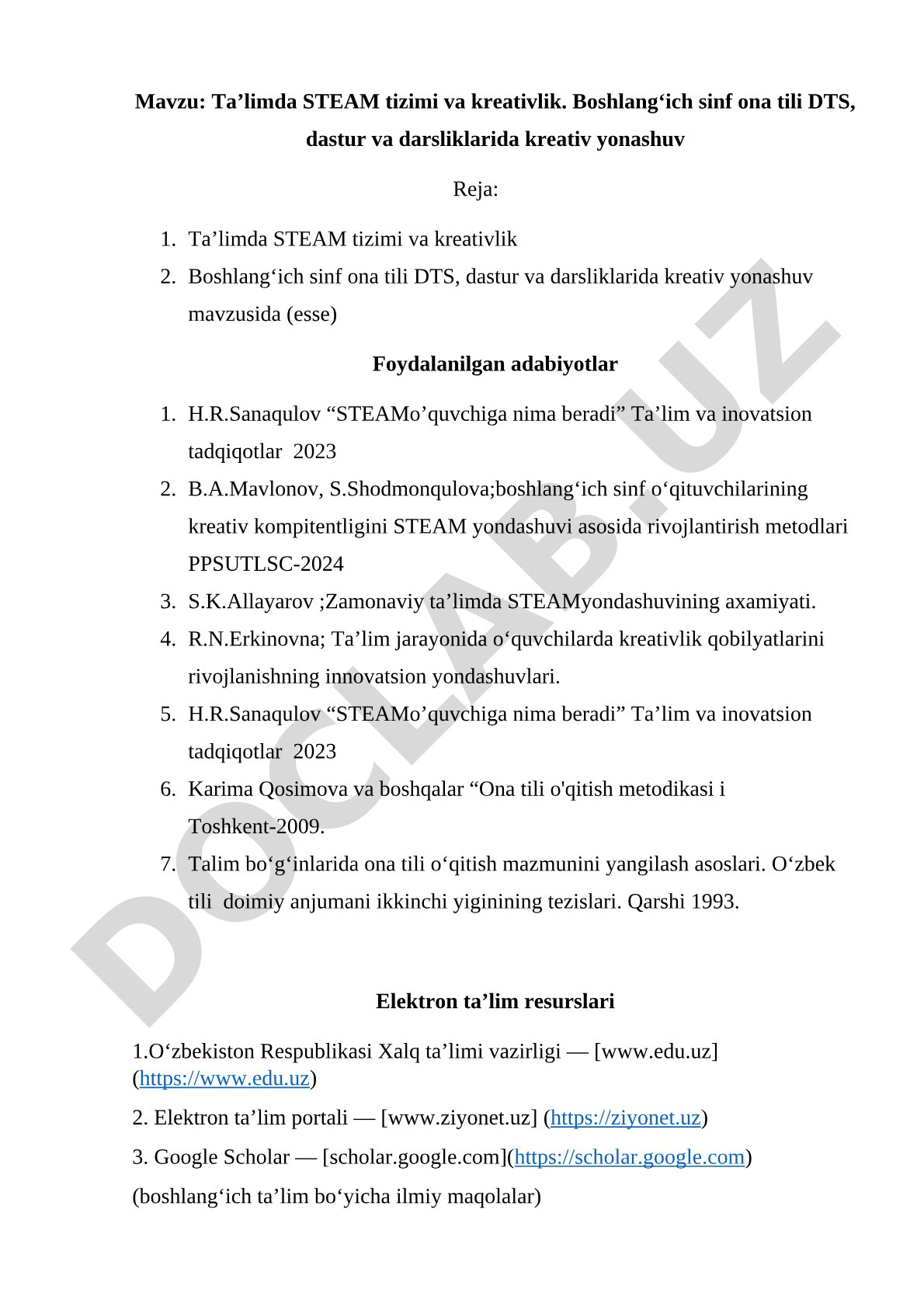 STEAM va kreativlik bo'yicha maqola