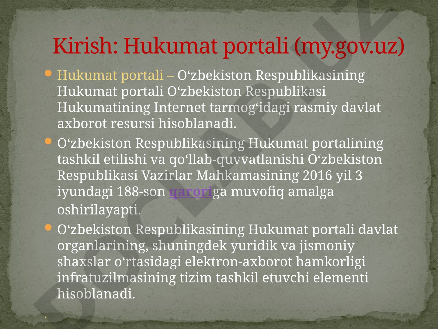 Hukumat Portalining Tashkil Etilishi