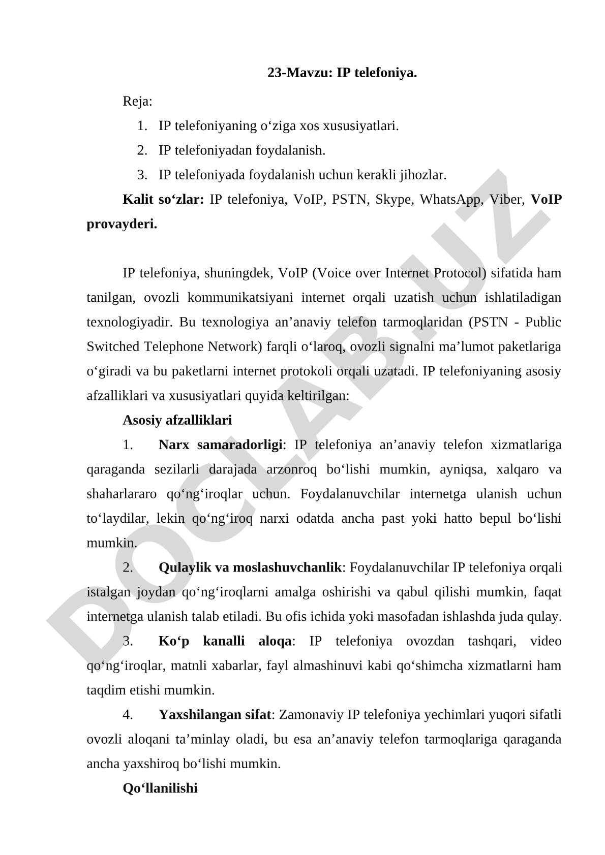 IP Telefoniya Qo'llanmasi